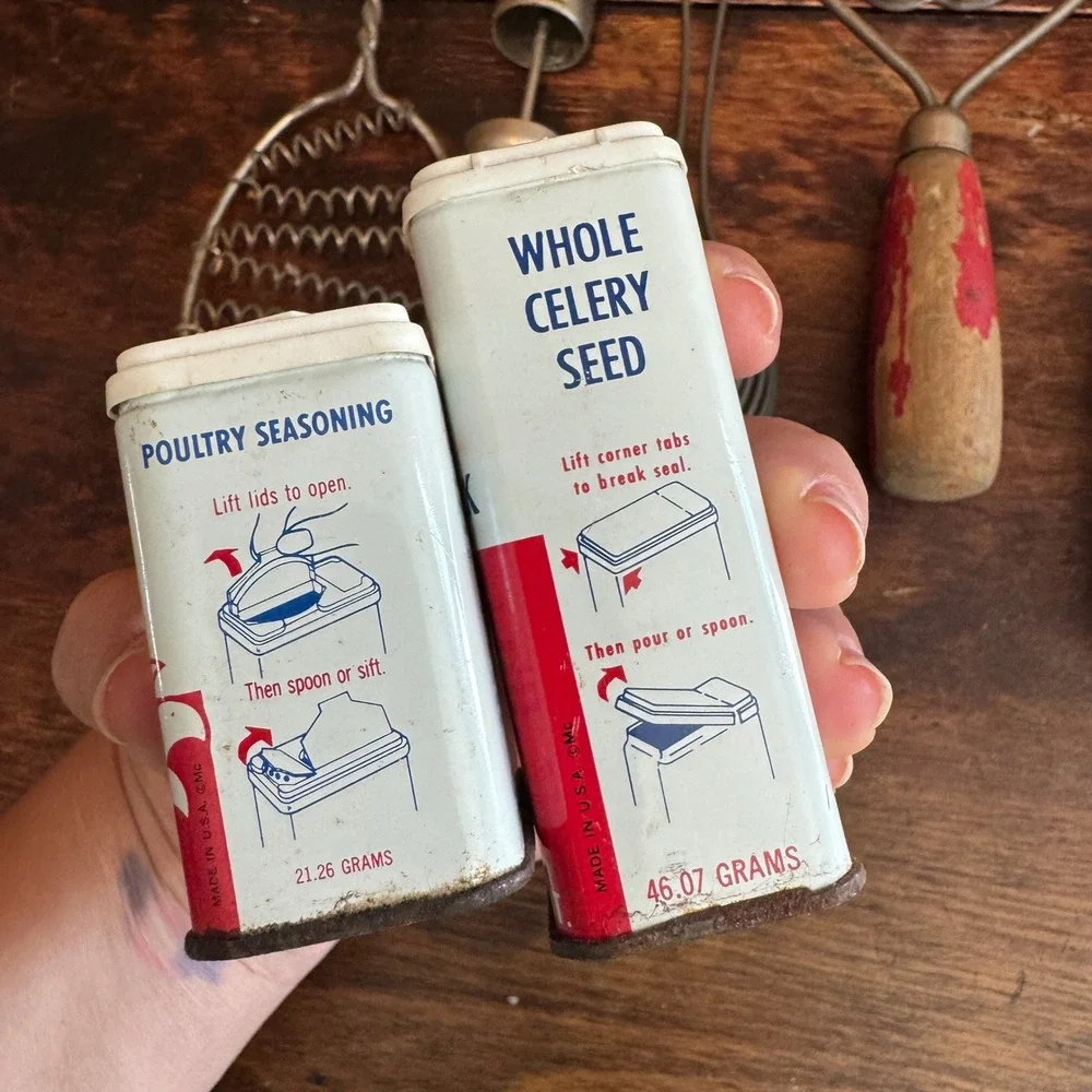 Vintage Kitchen Utensils Lot Red Wood Metal McCormick Spice Tins Decor‎